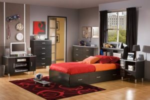 South Shore Cosmos Kid’s Collection Twin Mates Bed with 3 Black Drawers for Storage